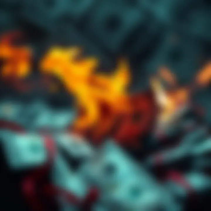 A live scene showing money burning in flames, symbolizing financial loss.