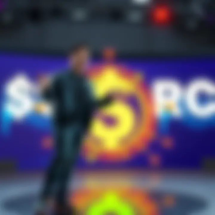 Saylor Moon standing with a backdrop featuring the $STRC logo and a digital asset symbol, expressing enthusiasm about the future of $STRC.