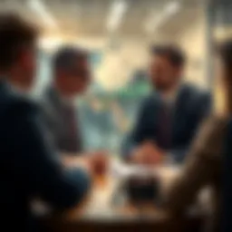 Businessman discussing stock sales and cryptocurrency strategies in a meeting setting