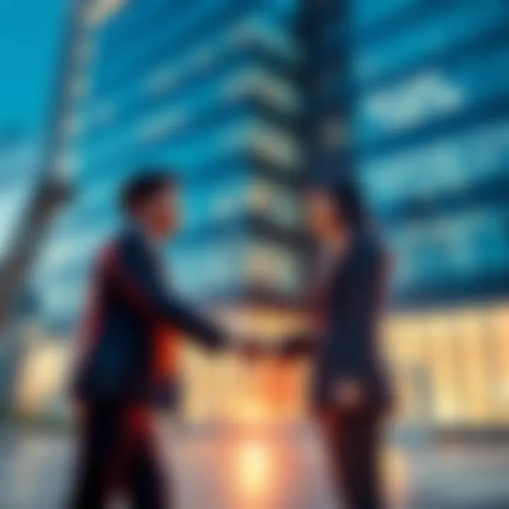 SBI and Solana Foundation representatives shake hands in front of a modern office building to symbolize their partnership in Japan's finance