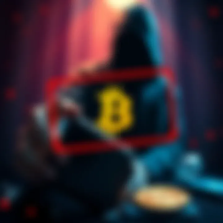 Scam warning in P2P Bitcoin trading A warning graphic about a scam with MoFo attempting to deceive a newcomer in Bitcoin trading, featuring a digital wallet and a shady figure in the background