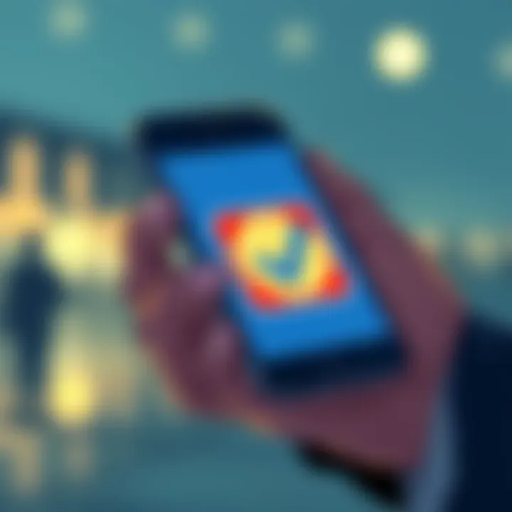 Illustration of a person holding a phone with a blue checkmark symbol, representing a scam involving social media impersonation.