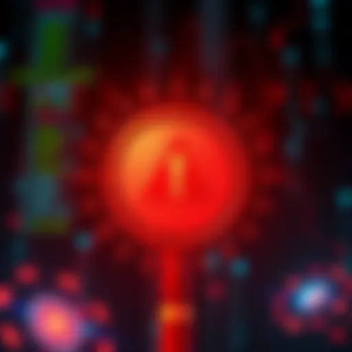 A warning symbol with a digital background, highlighting the rise of online scams and bots in sales posts.