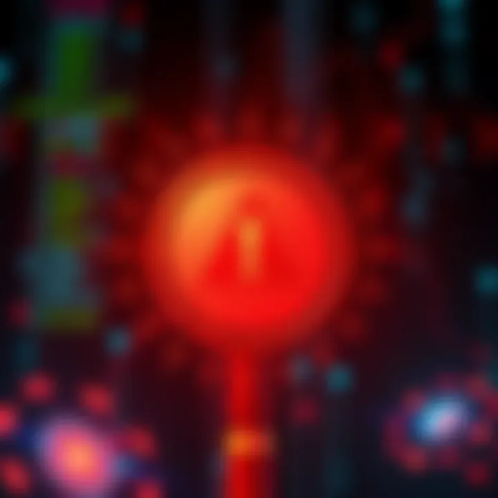 A warning symbol with a digital background, highlighting the rise of online scams and bots in sales posts.