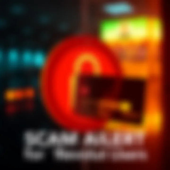 A graphic showing a warning sign with a lock and a credit card, highlighting scam awareness for Revolut users.