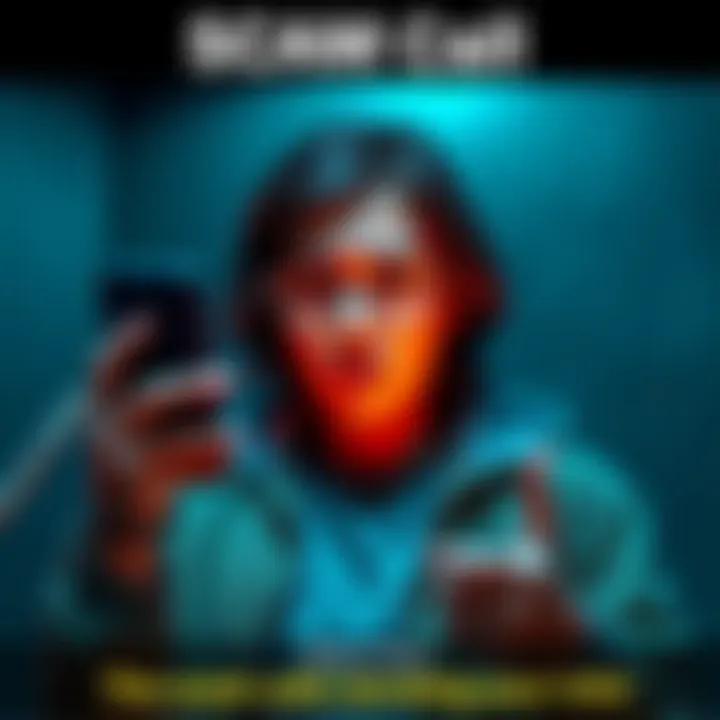 A person looking worried while holding a phone, warning about scam calls targeting personal information.