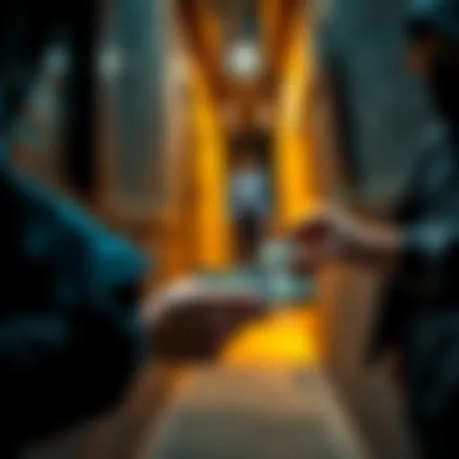 Scammers Taking Money A person handing money to a shady looking individual in a dark alley, representing how scammers take advantage of victims.