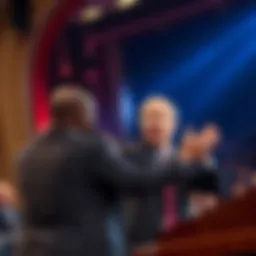 A politician passionately addresses the audience, making a strong point during a heated debate, emphasizing his argument with gestures.