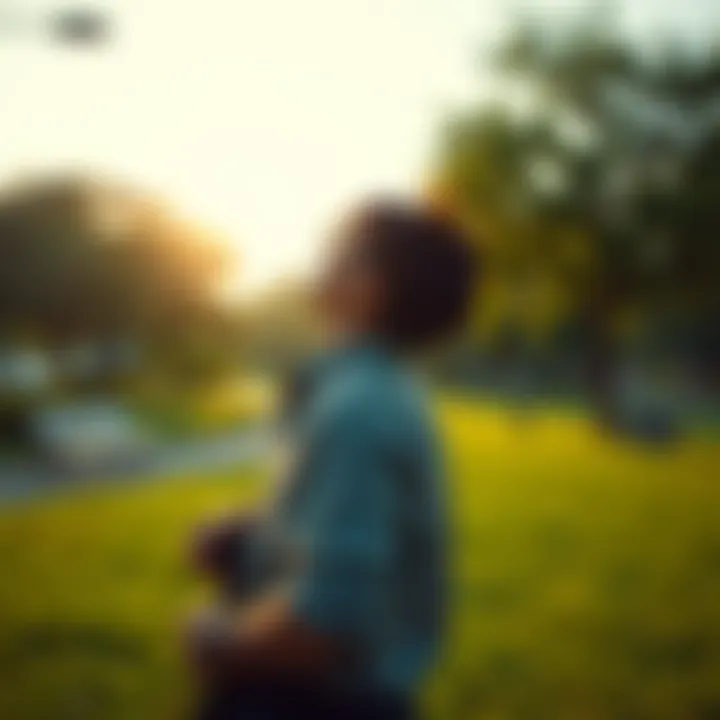 A person looking through a park for a lost item with determination