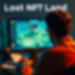 A person looking at a computer screen showing a digital game interface with missing NFT land, surrounded by notes and resources.