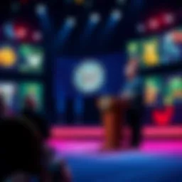 The SEC Chair speaks on stage about NFTs, highlighting their status as digital collectibles. A backdrop displays graphics of various NFTs.