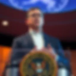 SEC Chair Paul Atkins discussing crypto SEC Chair Paul Atkins speaking about including cryptocurrency in 401(k) plans at a podium