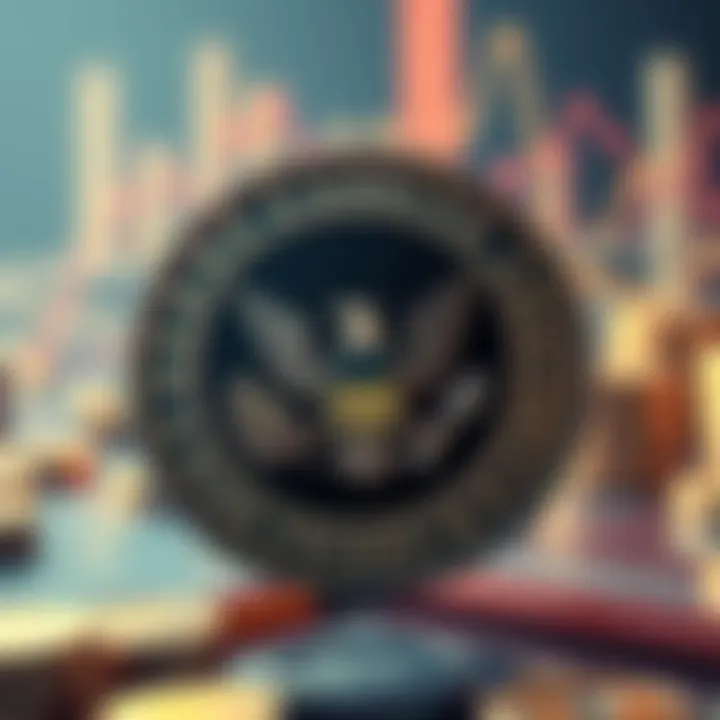 The SEC logo with graphics representing digital commodities and crypto symbols