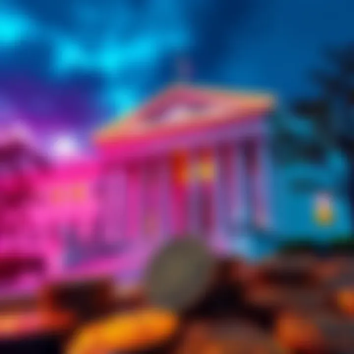 Graphic showing SEC building with crypto coins in foreground, symbolizing new rules for crypto assets