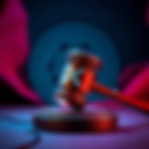 Graphic showing a gavel with the SEC logo and XRP symbol, signifying the delay in the Franklin XRP Fund listing decision.