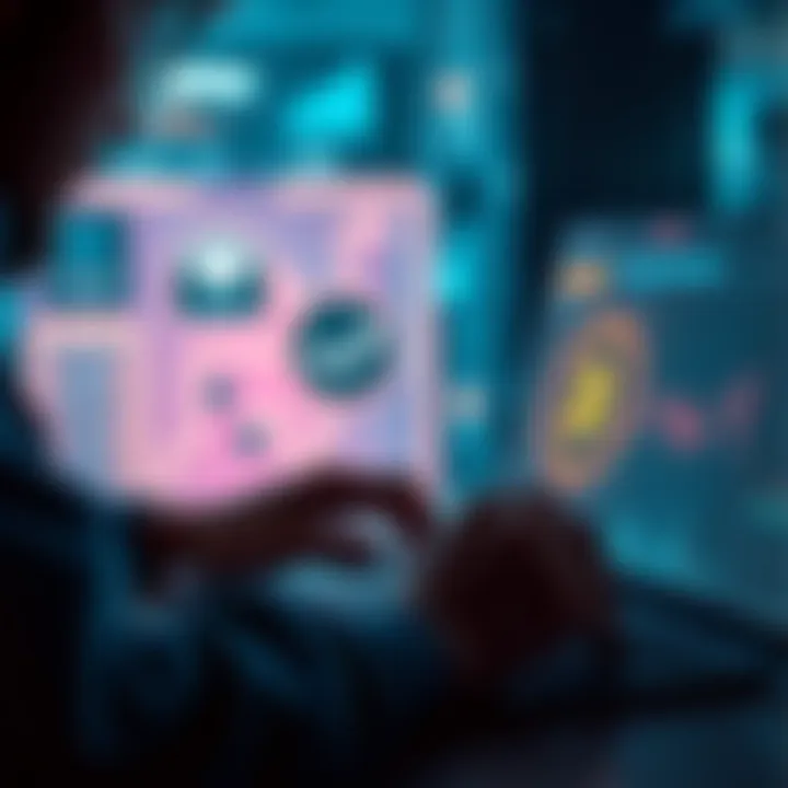 A person using a laptop to manage cryptocurrency wallets and secure transactions