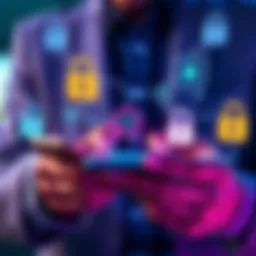 A person choosing between different hot wallet apps on a smartphone, with security locks and money symbols visible.