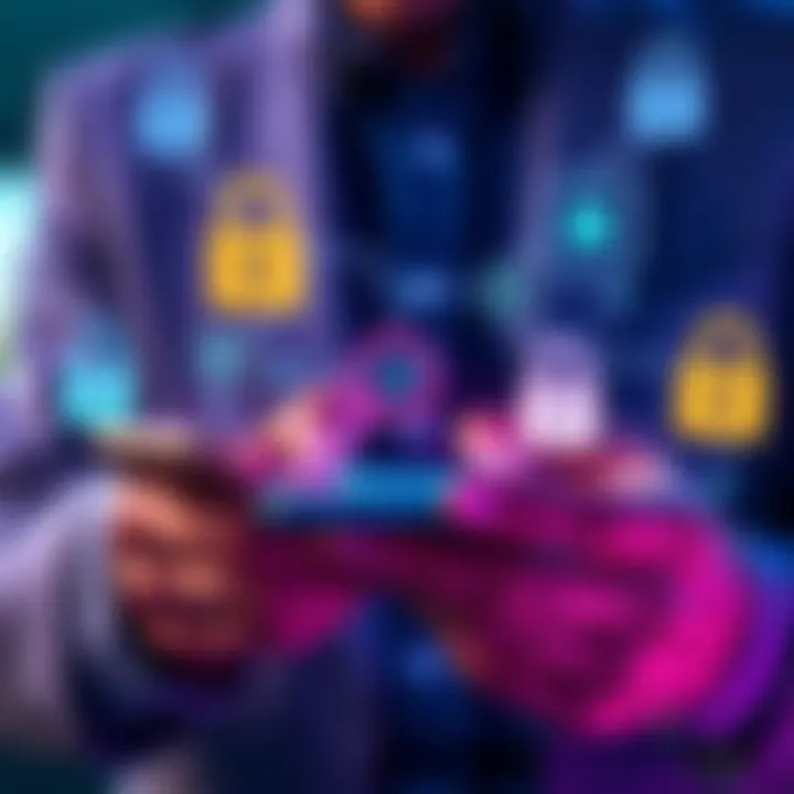 A person choosing between different hot wallet apps on a smartphone, with security locks and money symbols visible.