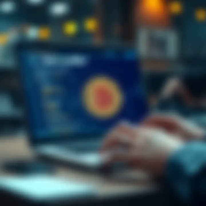 A person using a laptop with a Bitcoin wallet open, showing security measures like two-factor authentication