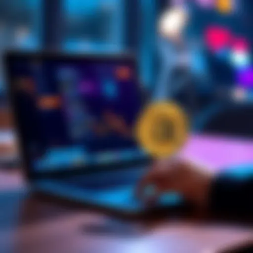 A person using a laptop to buy Bitcoin on a secure platform, with a digital wallet visible on the screen.