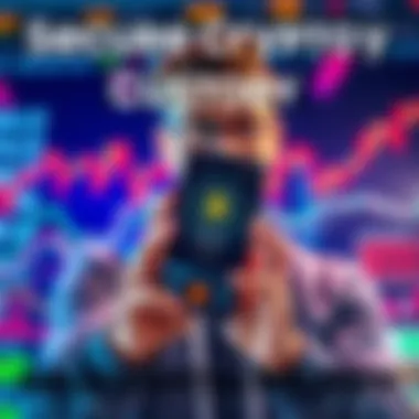 A person holding a smartphone displaying a cryptocurrency wallet while looking concerned about security risks, with a background of charts and graphs illustrating crypto market trends.