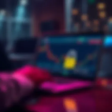 A person checking a legitimate cryptocurrency exchange platform on a laptop with a padlock icon for security