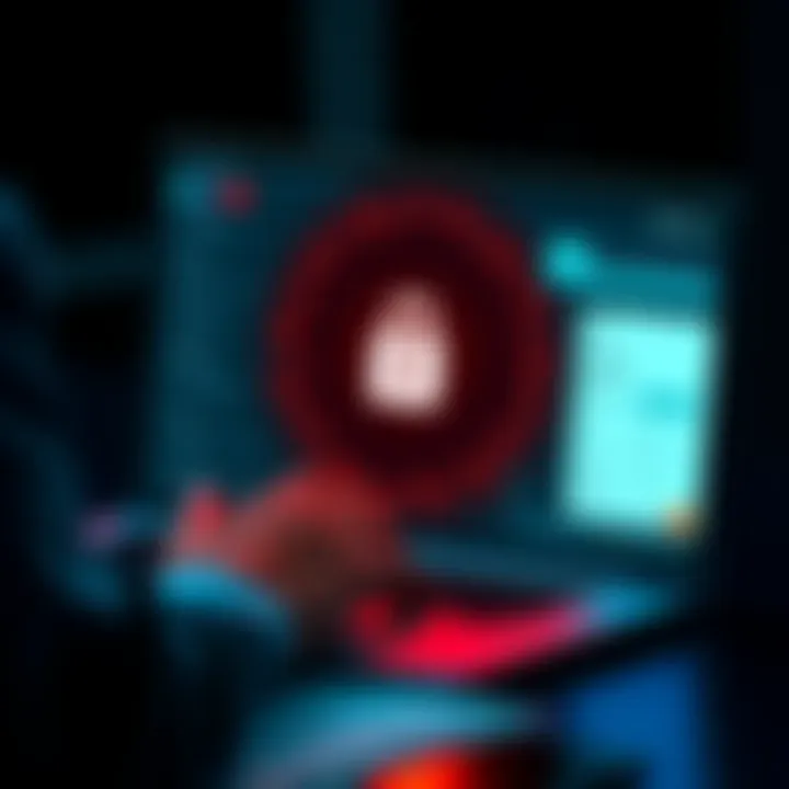 A person using a laptop with a lock symbol on the screen, representing anonymous crypto tax software. Privacy settings and tax forms are visible.