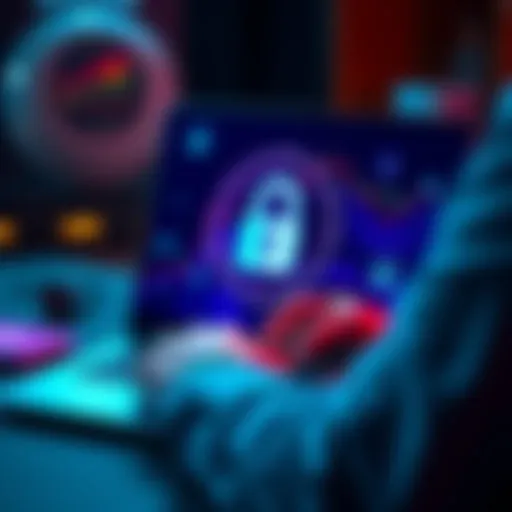 A person creating a cryptocurrency wallet on a laptop, with a padlock symbol on the screen.