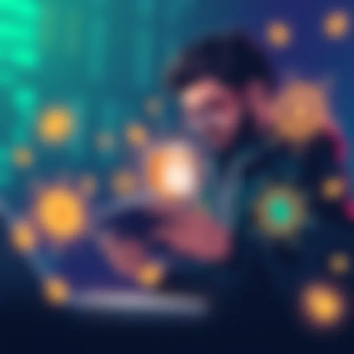 Illustration of a person setting up a ledger wallet with emphasis on securing seed phrases, surrounded by digital security symbols.