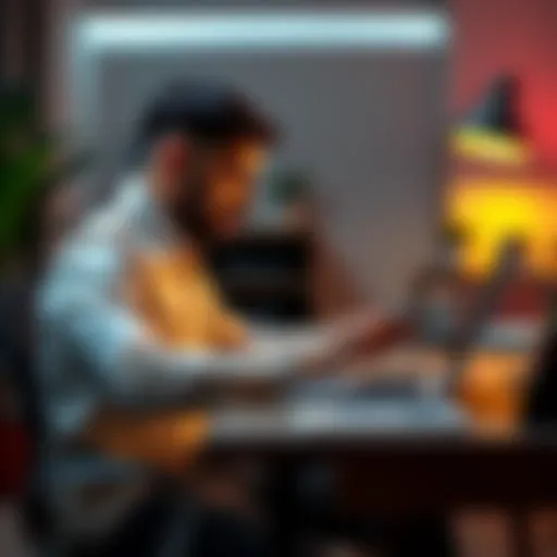 Individual sitting at a desk with a laptop, organizing digital coins and security options for SecondFi account