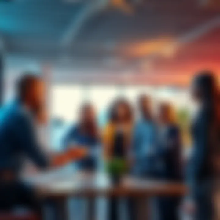 A diverse group of individuals discussing security strategies in a modern workspace, emphasizing collaboration and networking.