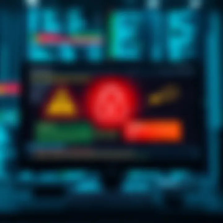A visual representation of a broken security system, showing warning signs and alerts on a computer screen, emphasizing transaction control issues after project launch.