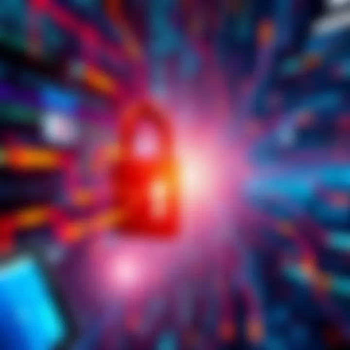 Illustration showing a security hook blocking command execution in a digital environment, with visual cues of attacks being intercepted.