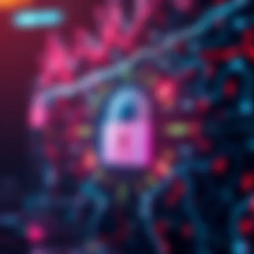 A visual representation of vetKeys enhancing privacy and security in blockchain applications, featuring a secure lock symbol and digital blockchain elements.