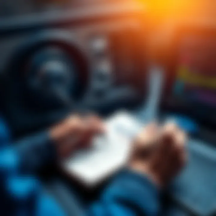 A person writing down a seed phrase on paper with a pen, surrounded by a safe and a laptop.