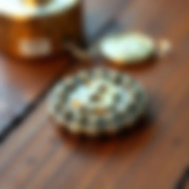 A close-up of the Seedbeads fidget toy made of 24 stainless steel beads, representing Bitcoin's seed phrase, resting on a wooden surface.