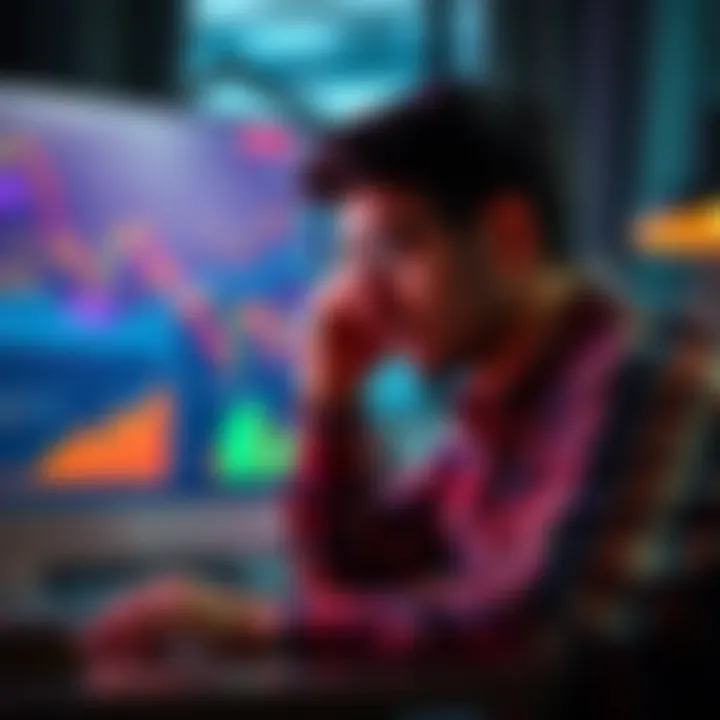 Self-custody risks for investors A worried investor staring at a computer screen with cryptocurrency charts and a wallet, reflecting on self-custody risks.
