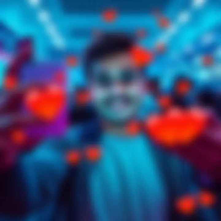 Selfie with Heart Emoji Person taking a selfie with a playful expression and heart emojis in the caption