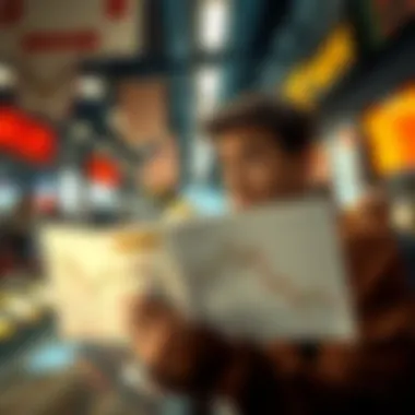 A person looking worried while holding a chart showing declining market trends.
