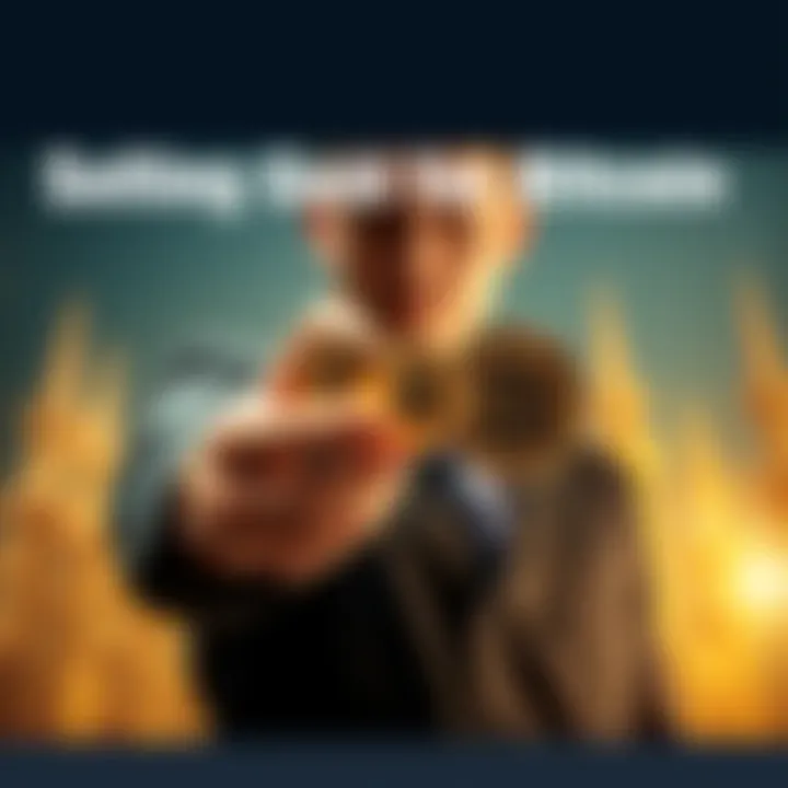 Selling Gold for Bitcoin A person holding gold coins in one hand and Bitcoin symbols in the other, symbolizing the trade between gold and cryptocurrency.