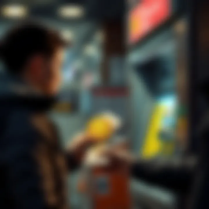 A person exchanging Bitcoin for cash at a currency exchange kiosk