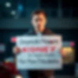 Individual standing with a sign that states they are selling kidneys for digital assets, with a distressed expression