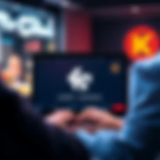 Selling Products with Kaspa Currency A person using a laptop to sell products on Crypto Corner Shop for Kaspa currency, with a graphic of the Kaspa symbol in the background.