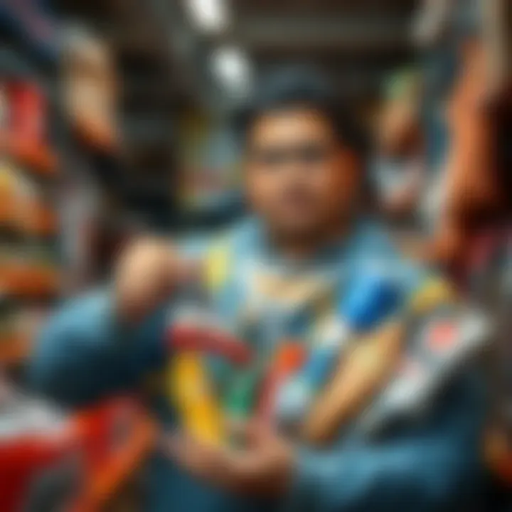 A person showcasing various products for sale without having purchased them, indicating a unique selling strategy.