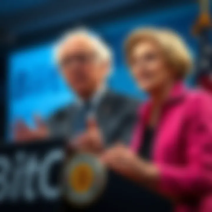 Senators Bernie Sanders and Elizabeth Warren addressing the media about Bitcoin in 401(k) plans