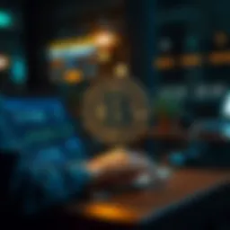 A person using a laptop to send digital currency to an online exchange for selling