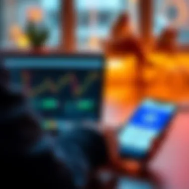 Sending USDT from Metamask to Coinbase A person sending USDT from a Metamask wallet to their mother's Coinbase account, showing a laptop and a phone with crypto apps open.