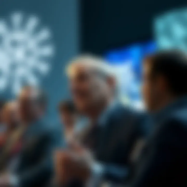 UBS Chairman Sergio Ermotti discussing quantum threats to blockchain at Davos Forum, with financial leaders listening attentively.