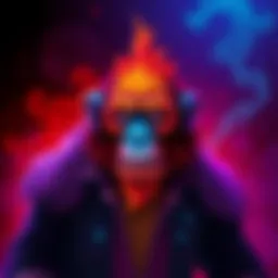 A digital illustration of Seth Green's Board Ape NFT with a striking background, showing its vibrant colors and unique features.