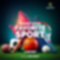 Share Your Favorite Sport Contest A colorful graphic showing various sports equipment like a football, basketball, and tennis racket, inviting people to share their favorite sport for a contest.